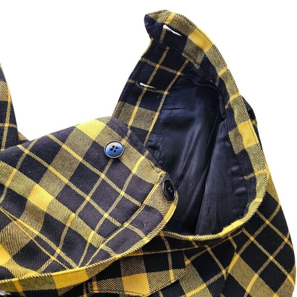 Synonyme 70s Yellow Black Plaid Wool Midi Skirt Size S Side Buttons French Made - Picture 6 of 11